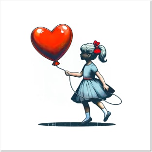 Heartfelt Affection: Girl with Heart-Shaped Balloon Valentine's Day T-Shirt Posters and Art